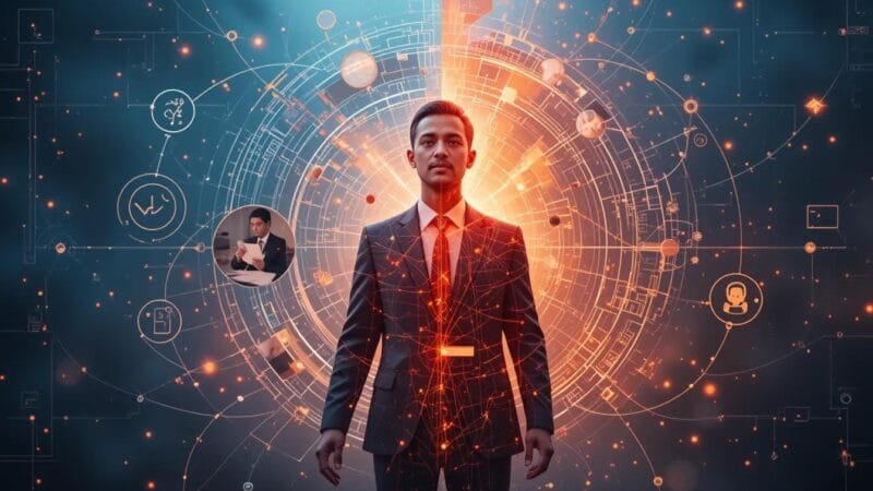 Hybrid leadership blueprint fusing modern teams, blending office and remote with efficiency and empathy